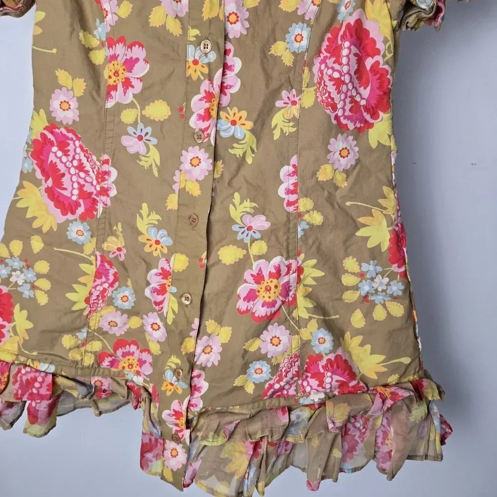 Oilily Girl Sz 116 Floral Button Cotton Short‎ Sleeve Dress